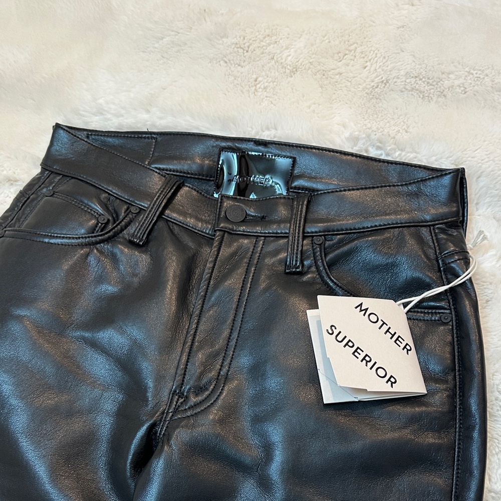 MOTHER “The smarty pants skimp” NWT Black Leather Pants size 26